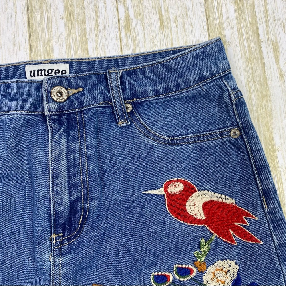 Umgee Red Piper Embroidered Denim Mini Skirt - Picture 6 of 8